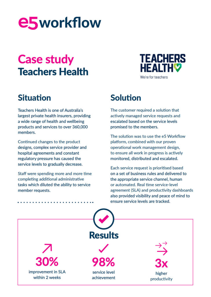 e5 workflow case study Teachers Health